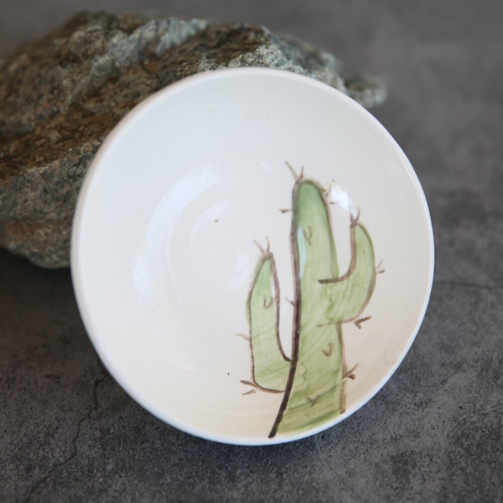 Artisan Signed Saguaro Cactus Trinket Bowl Dish